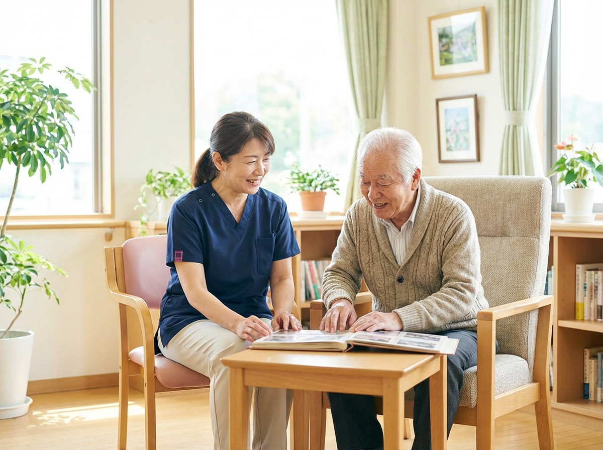介護スタッフと高齢者の触れ合い